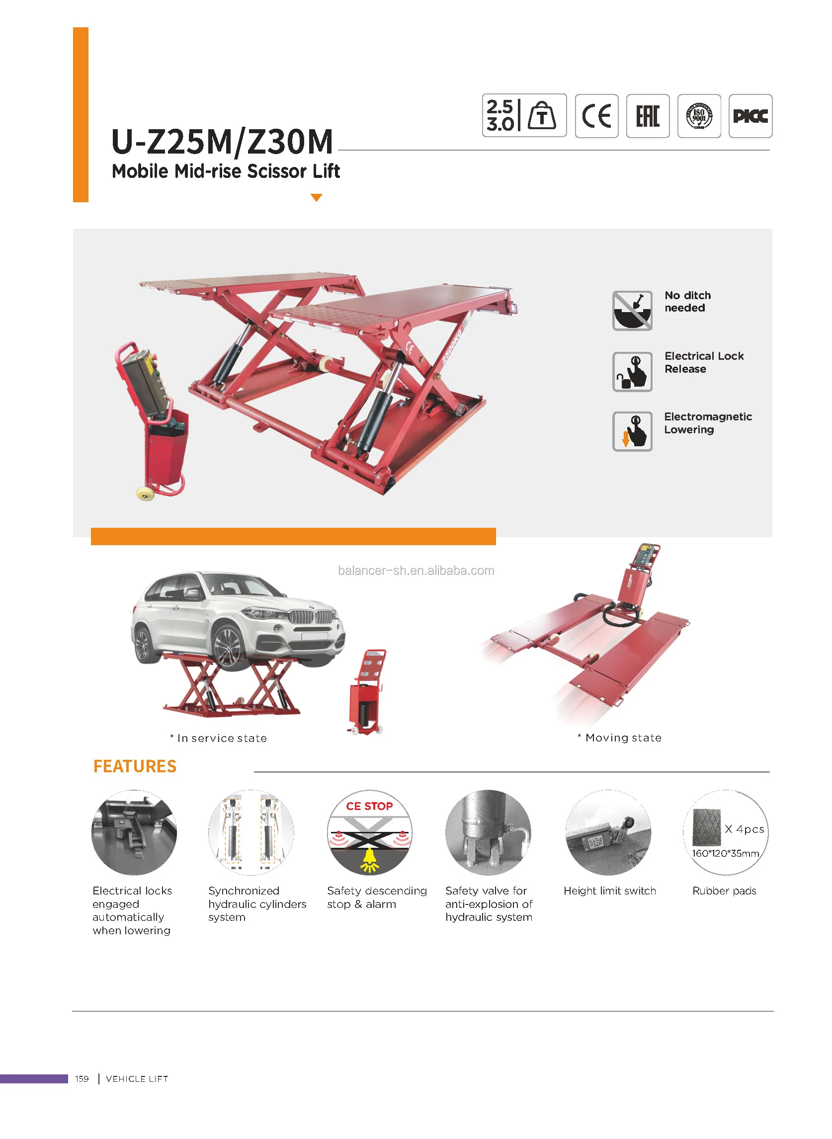 UNITE U-Z25M middle rise scissor lift vehicle equipment  hydraulic car lift