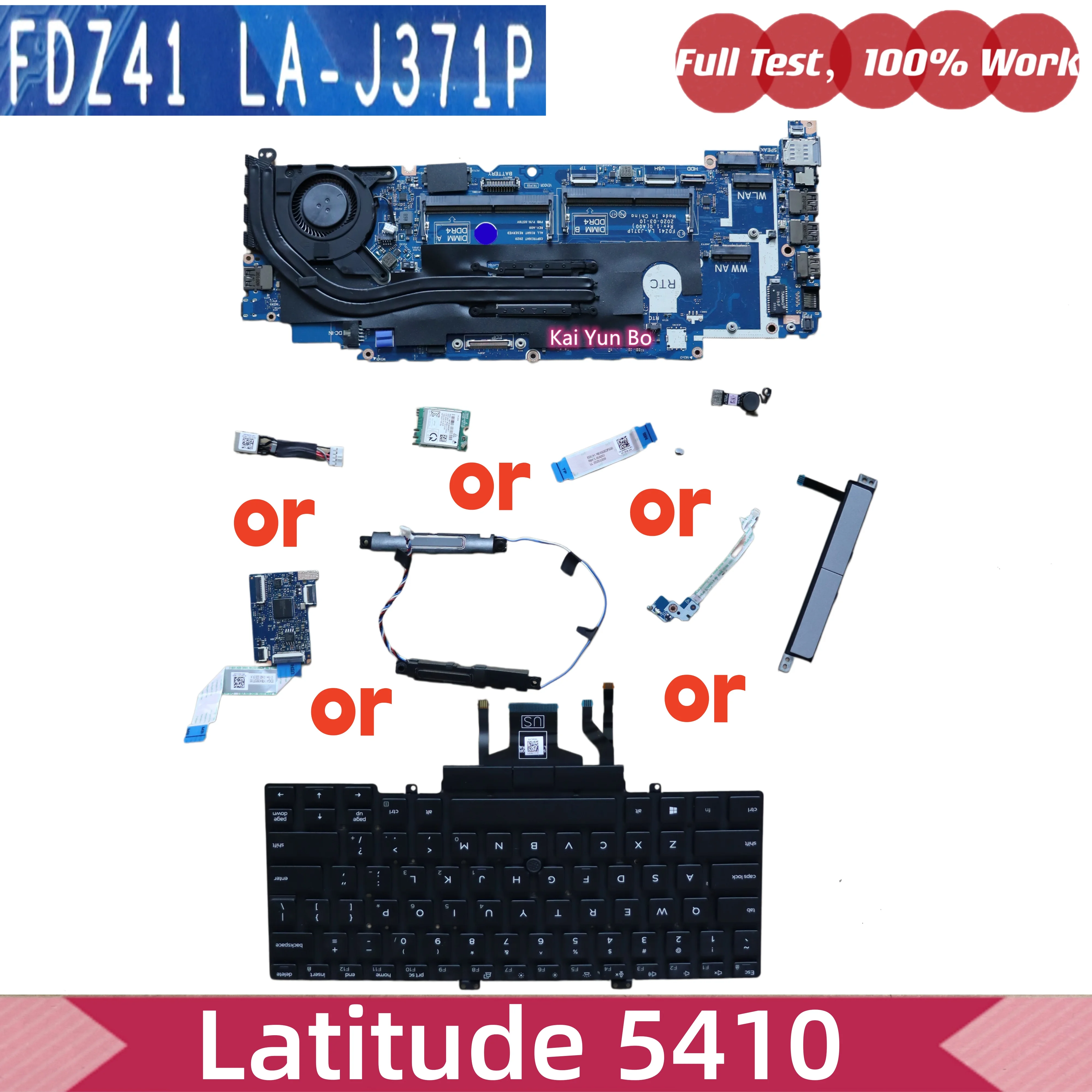 Para Dell Latitude 5410 LA-J371P portátil placa madre disipador de calor ventilador Dc Power Jack Wifi tarjeta inalámbrica LED tarjeta de LED junta de circuito de tablero Touchpad botón de ratón Cable 0129F1 0HHKD2 029