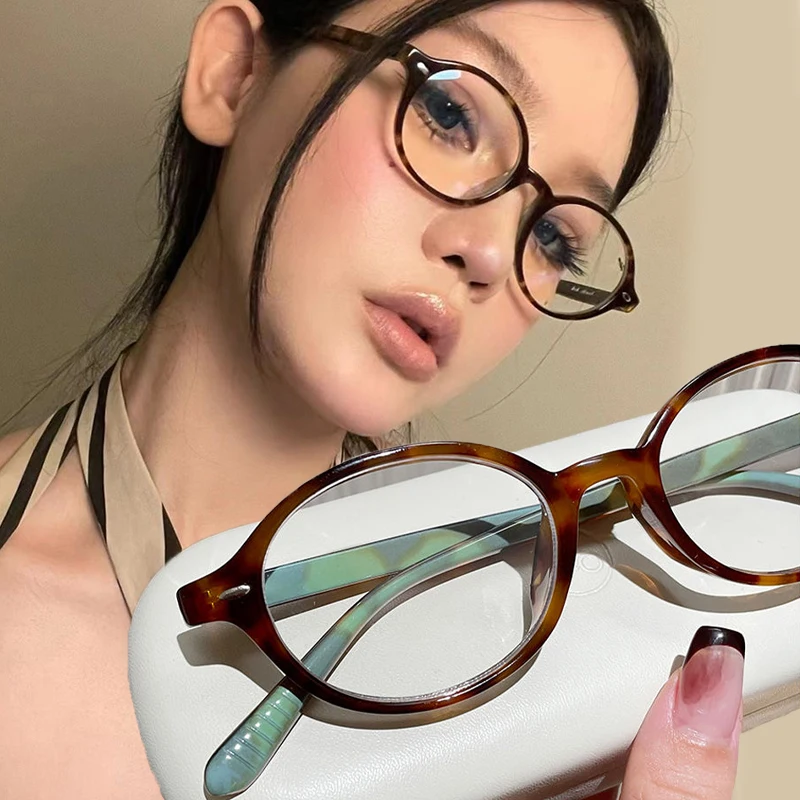 Vintage Oval Frame Glasses Women Retro Y2K Eyewear Brand Shades Computer Reading Eyeglasses Anti-blue Light Glasses Decoration