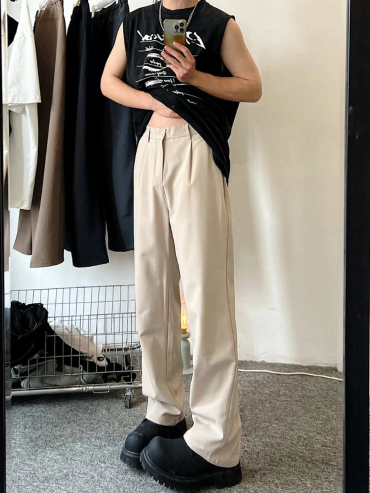 

Мужские летние тонкие брюки прямого кроя, повседневные, в американском стиле, цвет абрикосовый, молодежные, модные, прямые брюки-трубы