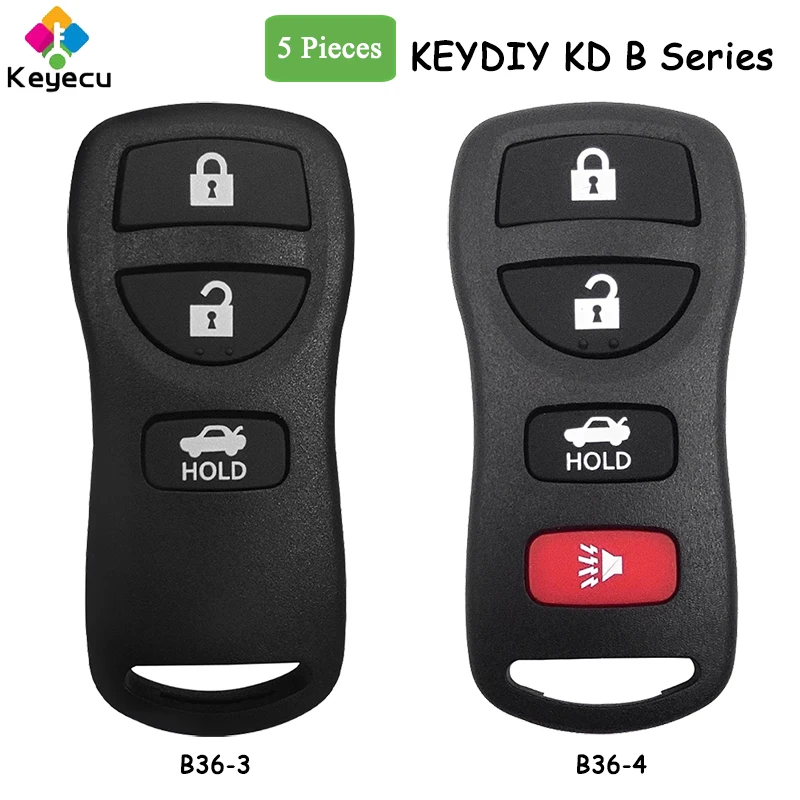 

KEYECU 5 Pieces KEYDIY KD B Series B36-3 B36-4 3 4 Buttons Universal Wired Remote Key for KD-X2 KD900 KD900+ KD Max Programmer