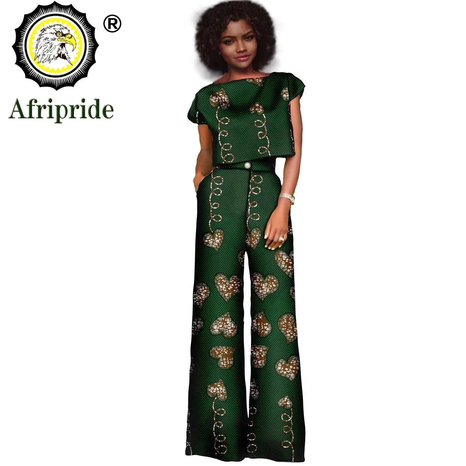 African Clothes for Women Crop Tops and Long Pants Two Piece Set Print Outfits Wax Attire Plus Size Casual S2126002