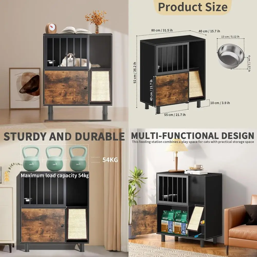 

Outdoor Vintage-Style Cat Feeding Station with Storage and Removable Bowl, Scratching Board Included