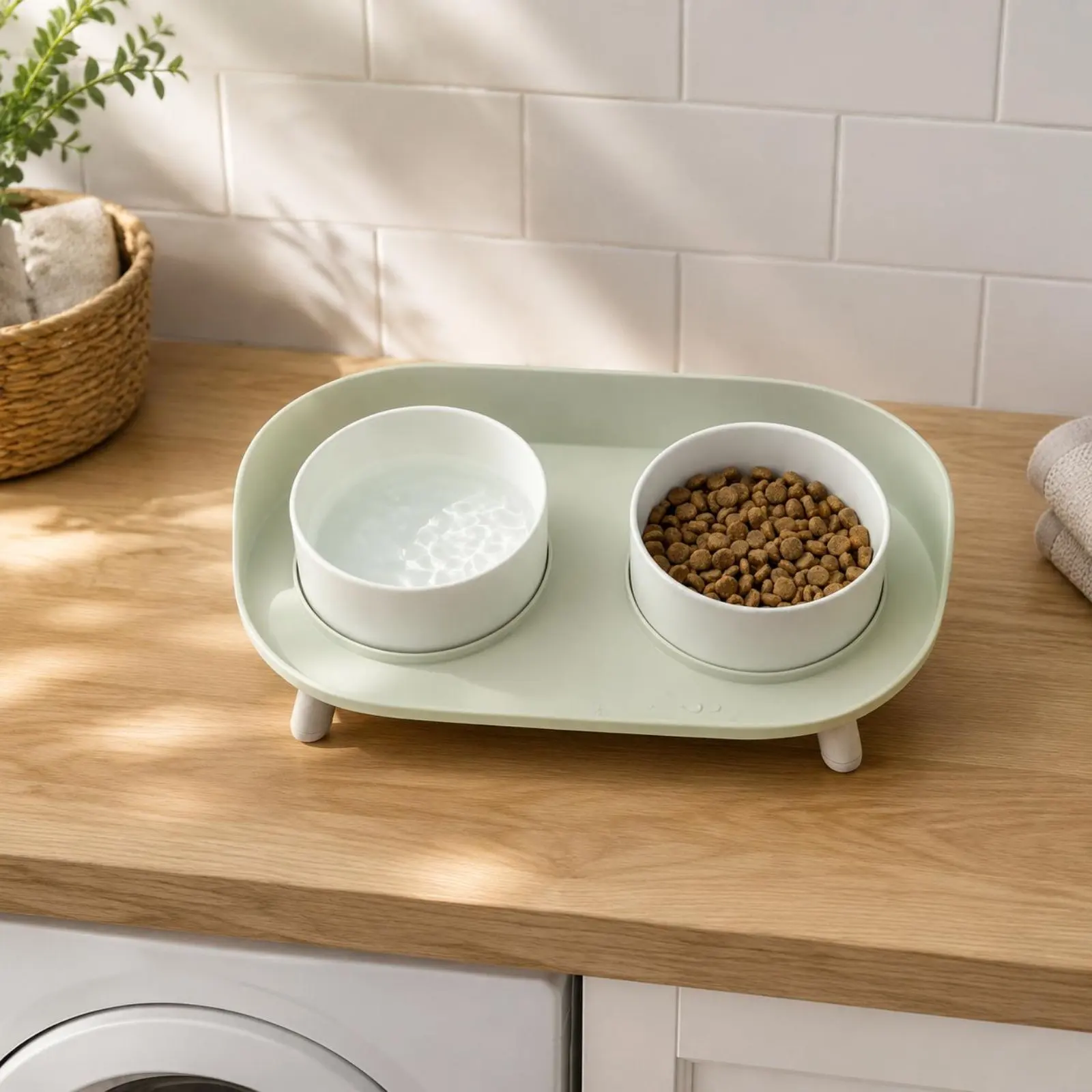 

Double Ceramic Pet Bowls Neck Friendly Raised Ceramic Pet Bowl Elevated Pet Bowl Anti-Slip Raised Dog Feeding Station for Indoor