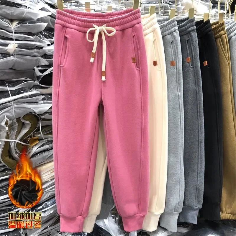 

Women Sportspants Autumn Winter Loose Sweatpant Add Velvet/No Velvet Warm Casual Harlan Trousers Lady Elastic Waist Fleece Pants