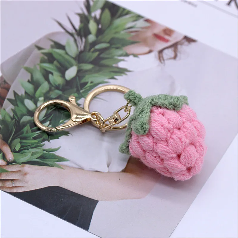 سلسلة مفاتيح فاكهة محبوكة للنساء والفتيات ، حامل مفاتيح ، مجوهرات ، حلقة مفاتيح ، دلاية ، فراولة ، كرز ، كمثرى ، خوخ ، سيارة ، حقيبة ، محاكاة ، جديدة