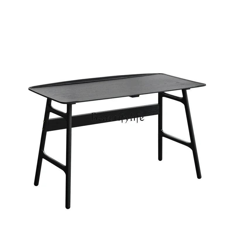 0 طاولة كتابة مكتب من الخشب الصلب للمنزل بسيطة وحديثة من خشب البلوط باللون الأسود على الطراز الإيطالي الشمالي #1