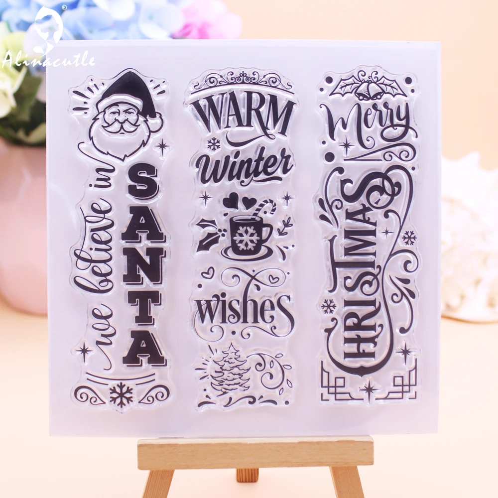 Alinacutle CLEAR STAMPS Merry Christams Santa Bear DIY Card Scrapbooking Paper Craft Rubber Transparent Silicon Stamps