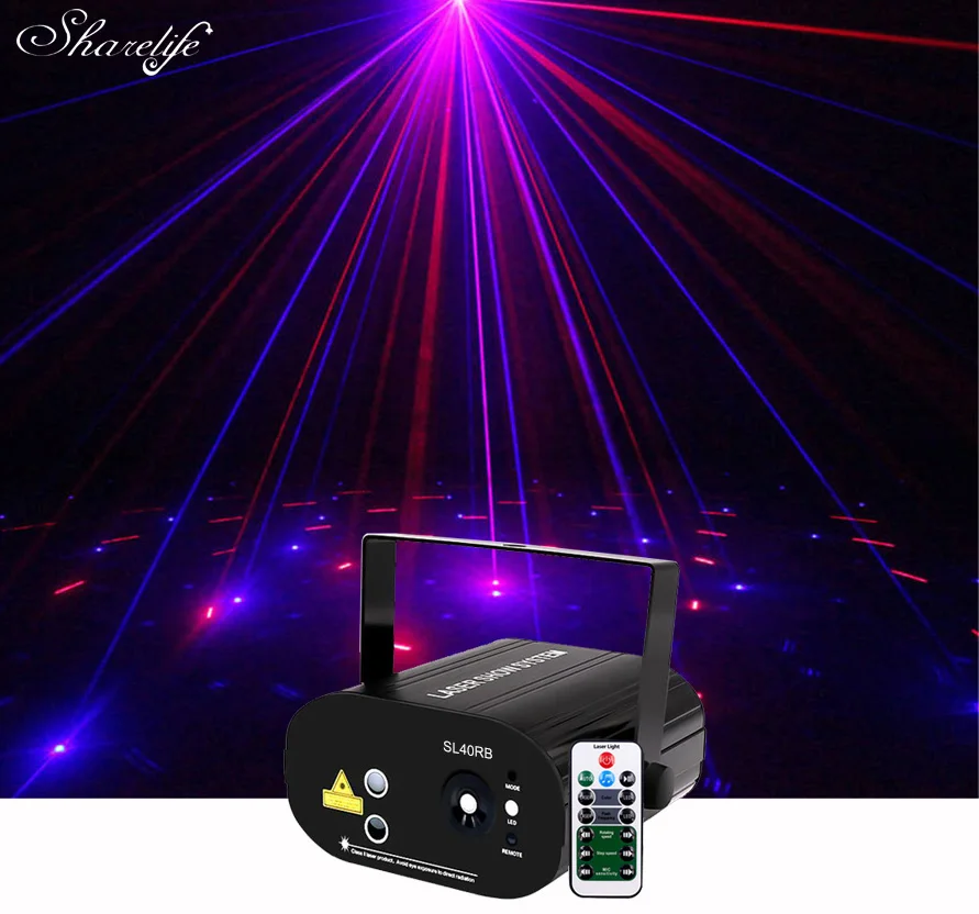 

Sharelife 40 Red Blue Gobos DJ Mini Laser Light Mixed Blue LED Remote Control Speed Home Gig Party Show Stage Lighting SL40RB