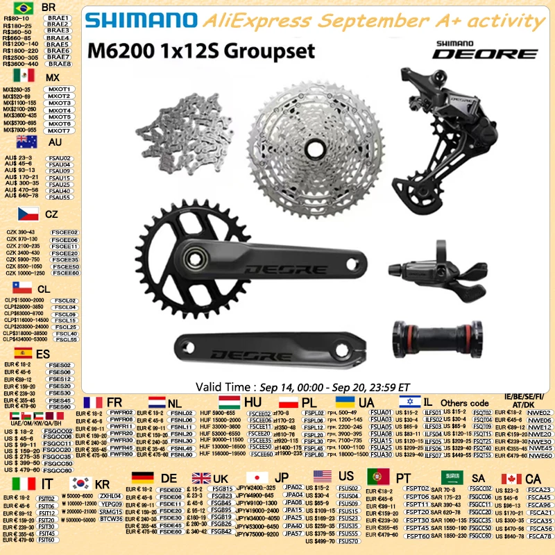 SHIMANO NEUES DEORE M6200 Gruppenset 1x12s SL-M6200-R RD-M6200-SGS FC-M6200 Kurbelgarnitur CS-M6200 10-51T Kassette für Mountainbikes