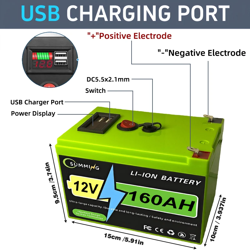 12V 100Ah LiFePO4 Battery Pack with BMS for Boat RV Campers 4000+ Cycles Grade a Lithium Voltage 12 Volt