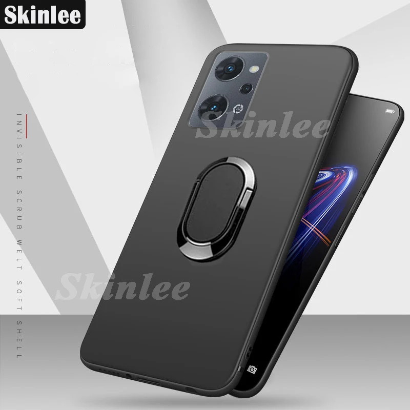 

Skinlee For OPPO Reno 9A Case Soft Silicone Ultra-Thin Matte Black Shell With Finger Ring For OPPO Reno 9A Back Cover
