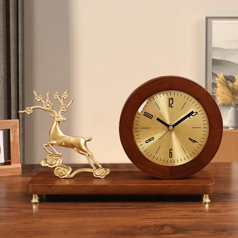 Chinese Style Metal Desk Clock Silent Non-Ticking Table Clock with Paint Finish for Living Room Entrance TV Cabinet Home Decor