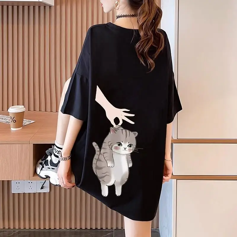 Plus Size 6XL 150KG Summer Cat T Shirt Women Tees Womens Clothing Short Sleeve Korean Fashion Oversized Cartoon Tops T-Shirts