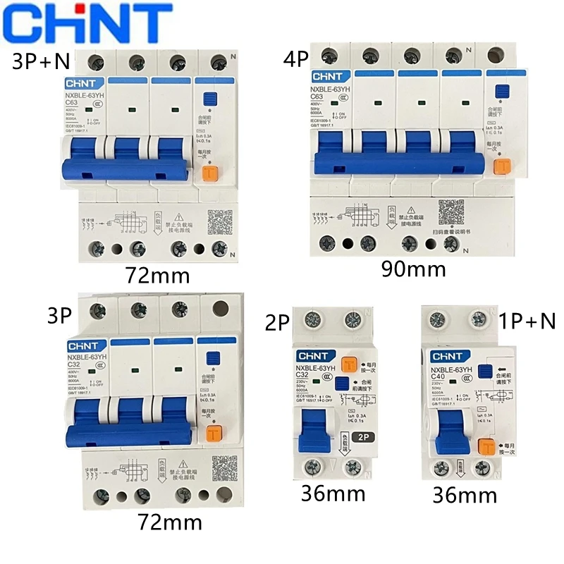 

CHINT RCBO 300 мА 100 мА 30 мА 16 А 32 А 63 А 2P 3P 4P NXBLE-63YH 230 В Автоматический выключатель с остаточным током Дифференциальный выключатель
