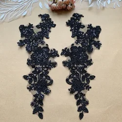 Black Applique for Clothes TOP Quality 1 Pair 2023 42x16CM Sequin Embroidery Sewing Patch