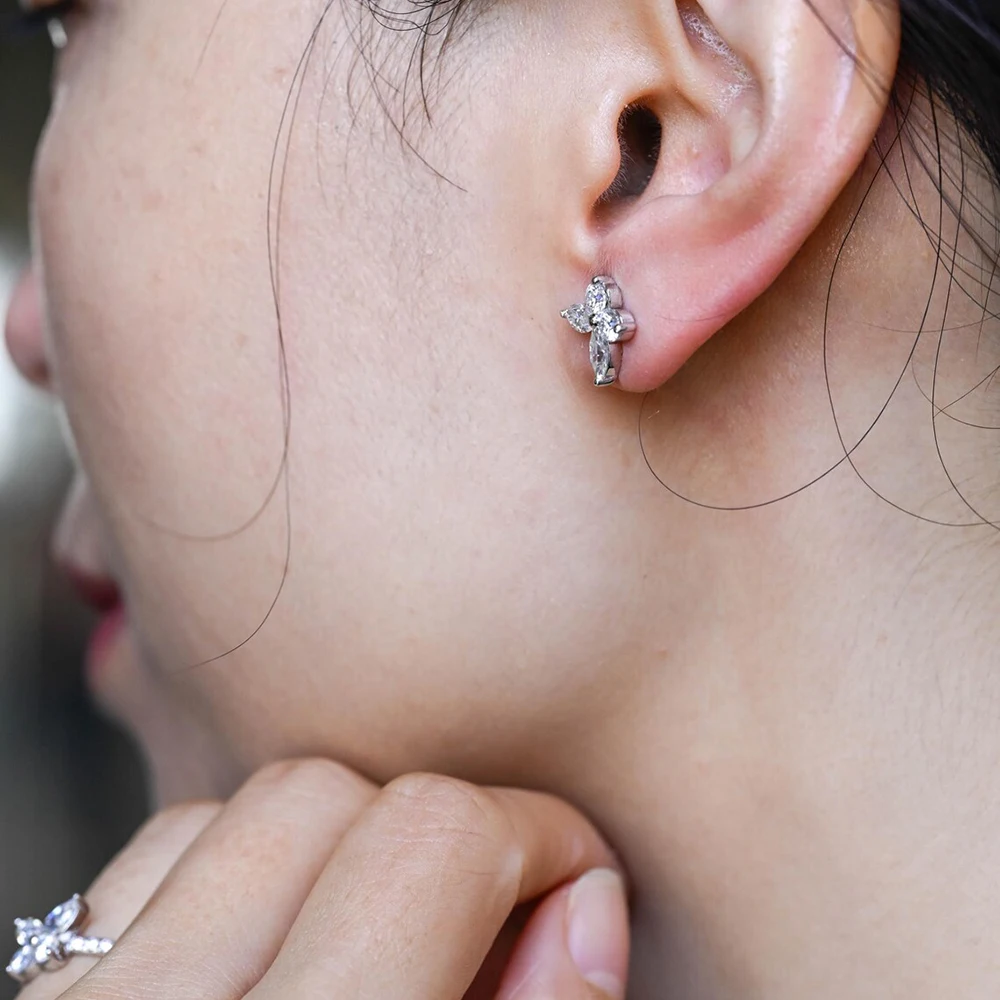 Marquise & Round Cut All Moissanite Diamond Butterfly Shape Stud Earrings with GRA 925 Sterling Silver Birthday Gifts for Women