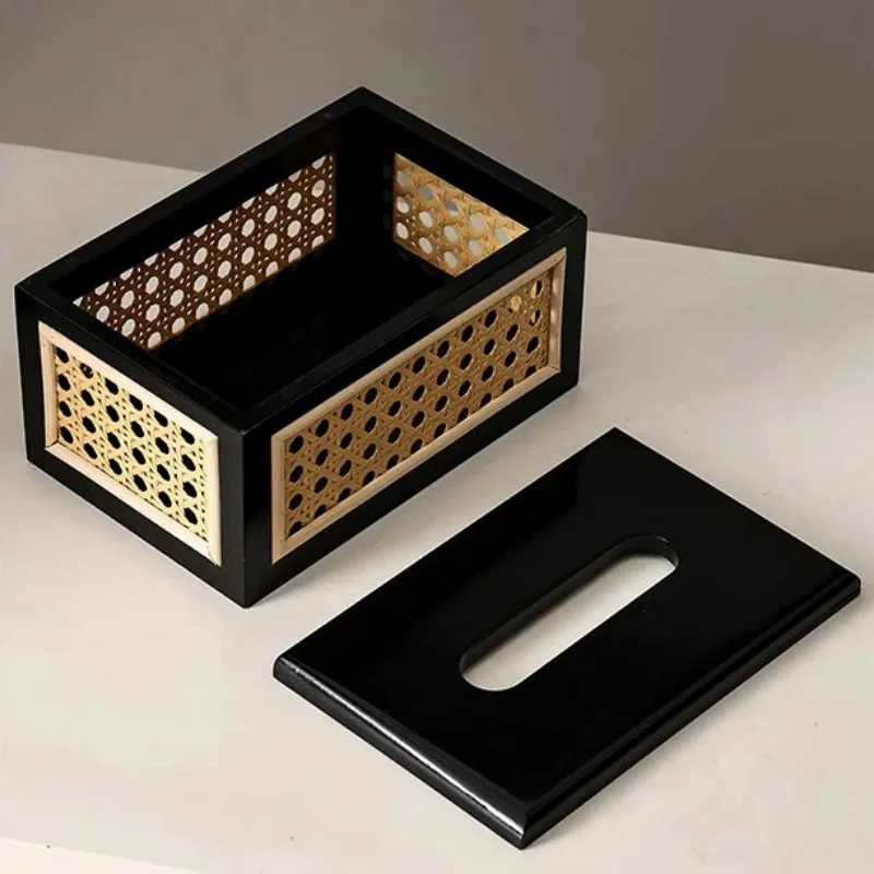 Rattan Desktop Tissue Box Wooden Living Room Bedroom Tissue Napkin Storage Box Decorative Home Hotel Paper Handerchief Container