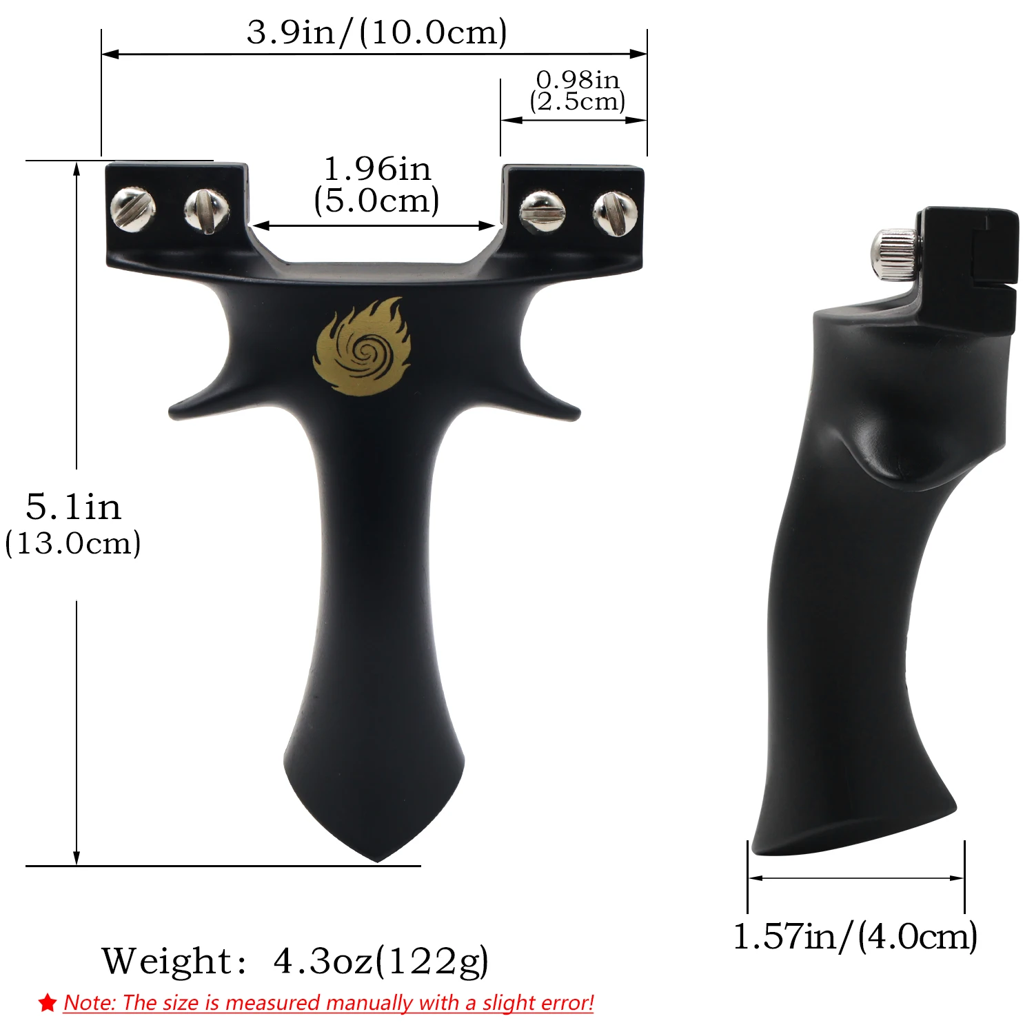 Resin Black Y-Shaped Slingshot Double-Screw Flat Top Clamp Golden Flame Graphic Outdoor Target Practice