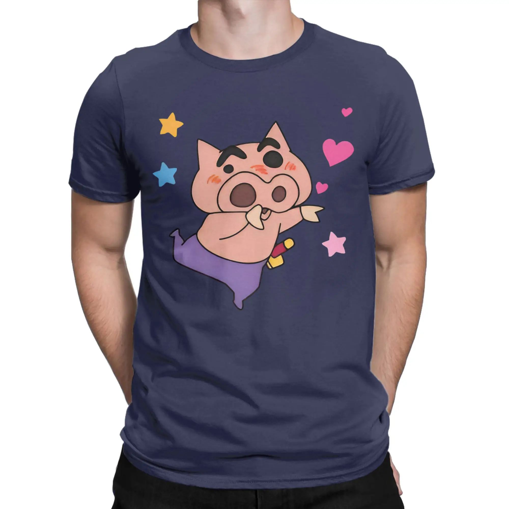 C-Crayon S-Shin-chans T-Shirt Men 100%Cotton Tops Novelty Anime Round Neck Short Sleeve