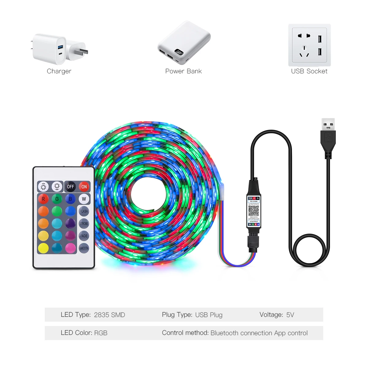 Smart Bluetooth USB LED Strip Lamp DC 5V TV Backlight Decoration Lighting 2835SMD RGB LED Lights Room Decor Colorful Lighting