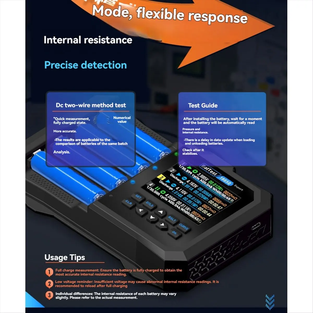 

Punctual- Lithium Battery Charger Battery Coulometer Tester 4-Slot Smart Fast Charging Capacity Tester for 18650 Battery EU Plug