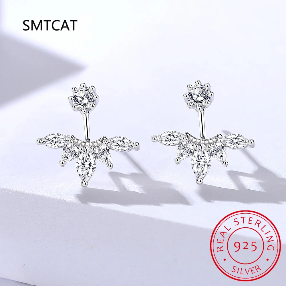 Full Moissanite Smile Stud Earrings for Women Sparkling Simulated Diamond S925 Sterling Silver Ear Jewelry Christmas Gift