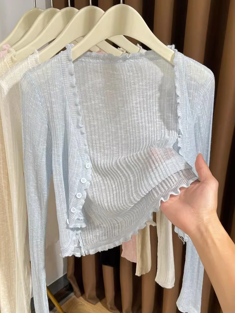 Ice Silk Knitted Sun Protection Cardigan Women Summer Thin Strap Dress Outer Cover Shoulder Shawl Air Conditioned Room Coat