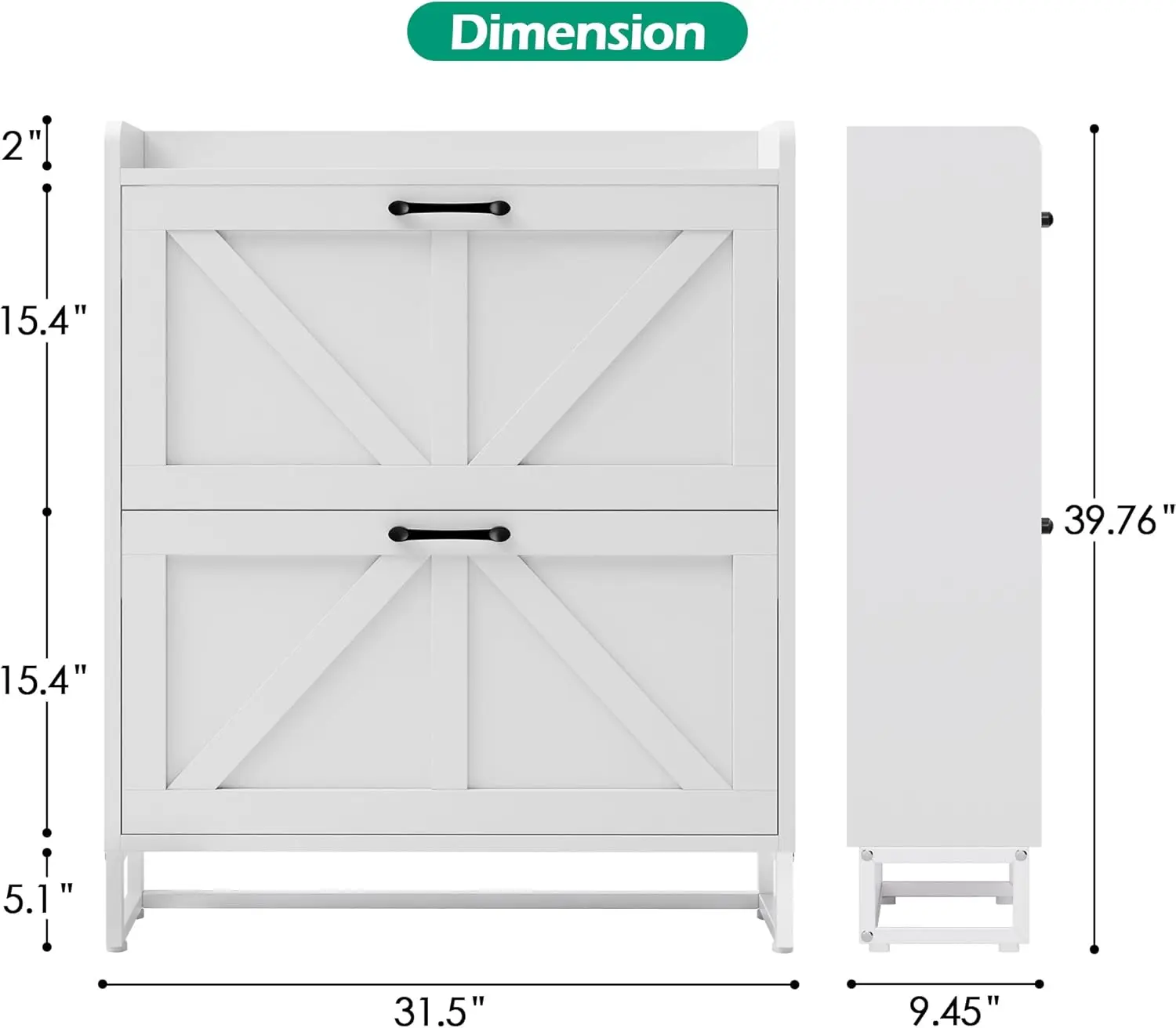 Shoe Storage Cabinet with 2 Flip Drawers Entryway Slim Shoe Rack Cabinet Freestanding Hidden Shoe Organizer Cabinet with Metal