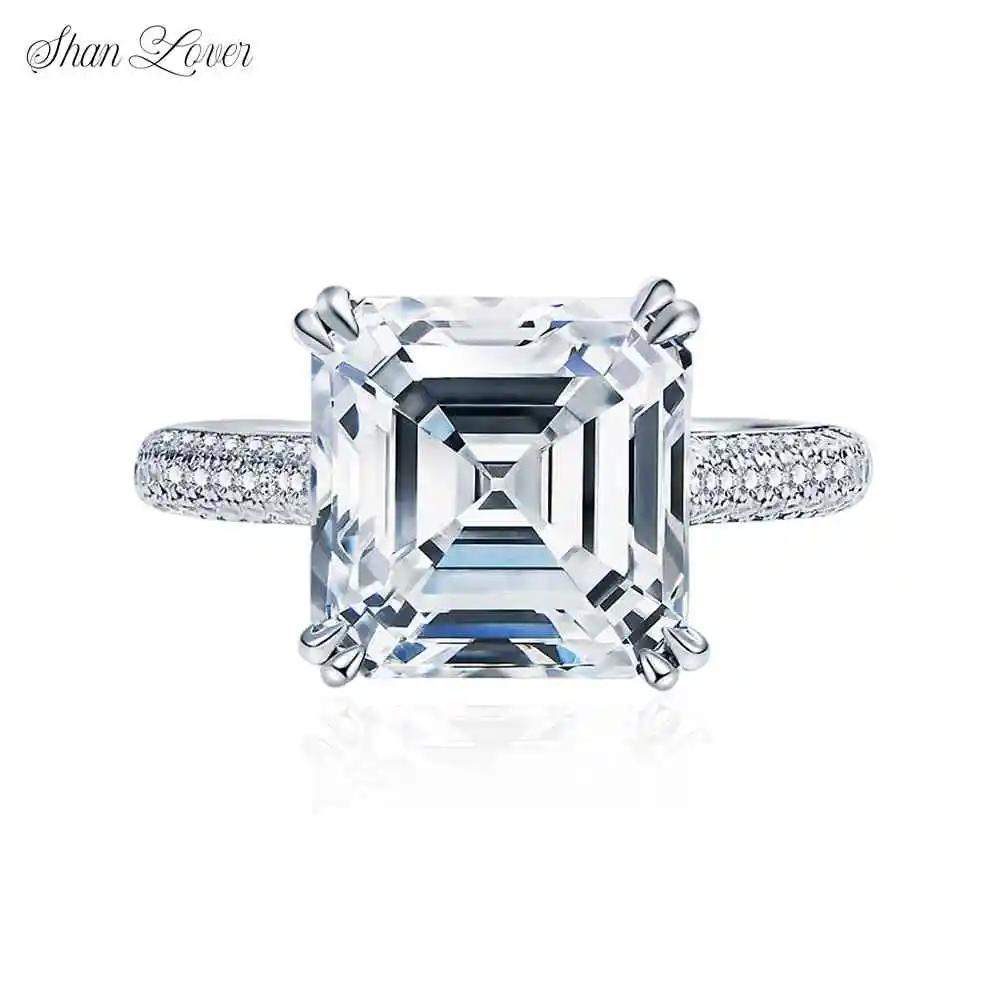 

ShanLover Brand CST Top Grade Moissanite Ring 5ct Woman S925 925 Sterling Silver 10*10 Cube Sugar Diamond Wedding Rings Jewelry