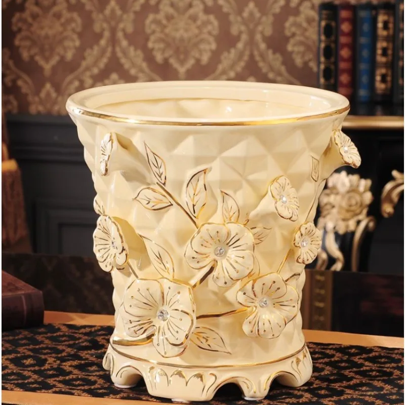 Porcelain Waste Bins Lidded Dustbin Wastebasket Storage Bucket Odor-free Trash Can Living Room Dustbin Household Cleaning Tools