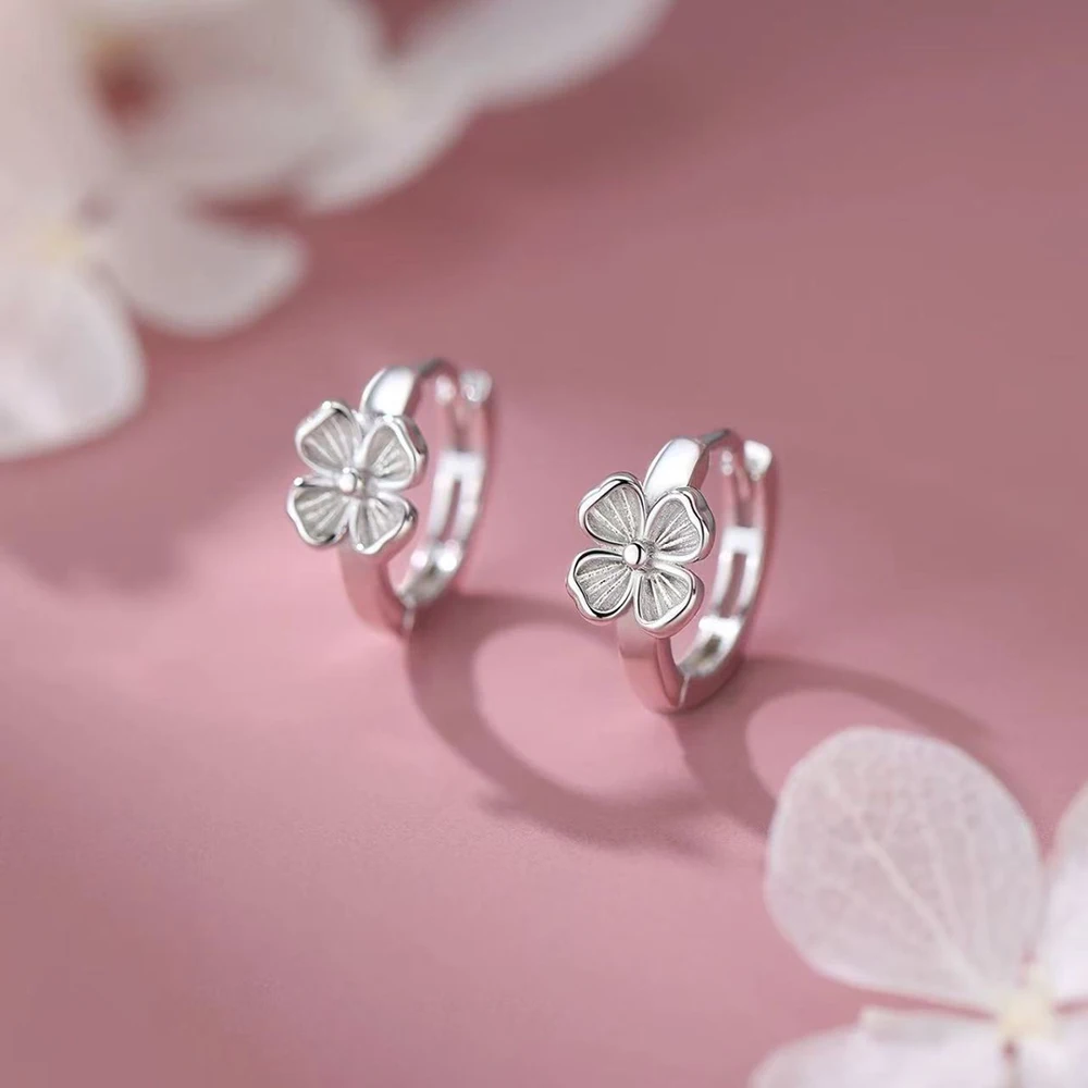

925 Silver Needle Flower Hoop Earrings For Women Party Classic Fine Jewelry Light Luxury Plant Accessories