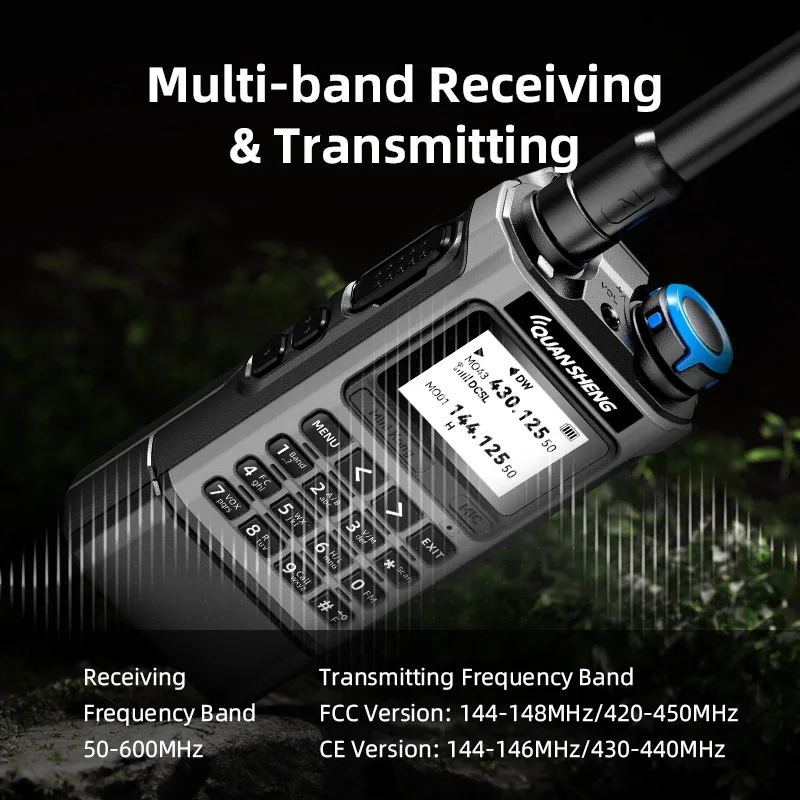QUANSHENG K1 멀티밴드 무전기 항공 밴드 수신 무선 복사 원키 주파수 매칭 타입-C NOAA 양방향 라디오