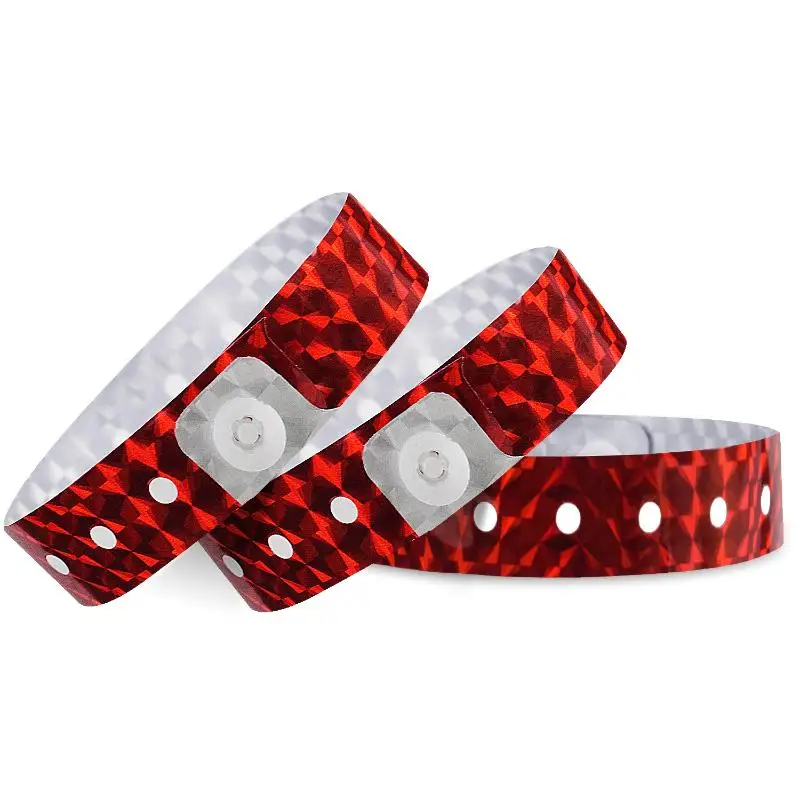 50/100pcs Holographic Event Wristbands With Adjustable Snap And Waterproof Shiny Surface Perfect For Concerts Festivals Parties