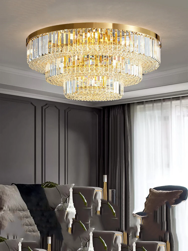 Plafonnier LED doré en cristal au design moderne luxueux, éclairage d\'intérieur, luminaire décoratif de plafond, idéal pour un salon, 2024