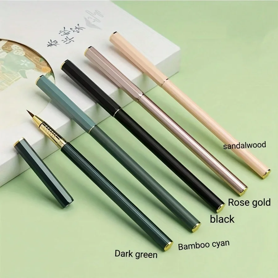 1 Metallstift-Pinsel + 10 schwarze Tintenpatronen, geeignet für Schüler zum Üben des Pinselschreibens in der Kalligrafie – Detail 5