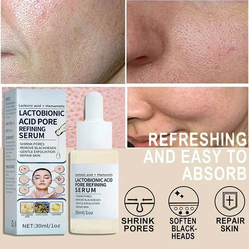 Lactobionic Acid Pore Shrink Serum Hyaluronic Face Moisturizing Nourish Smooth Pores Repair Essence Firm Korean Cosmetics