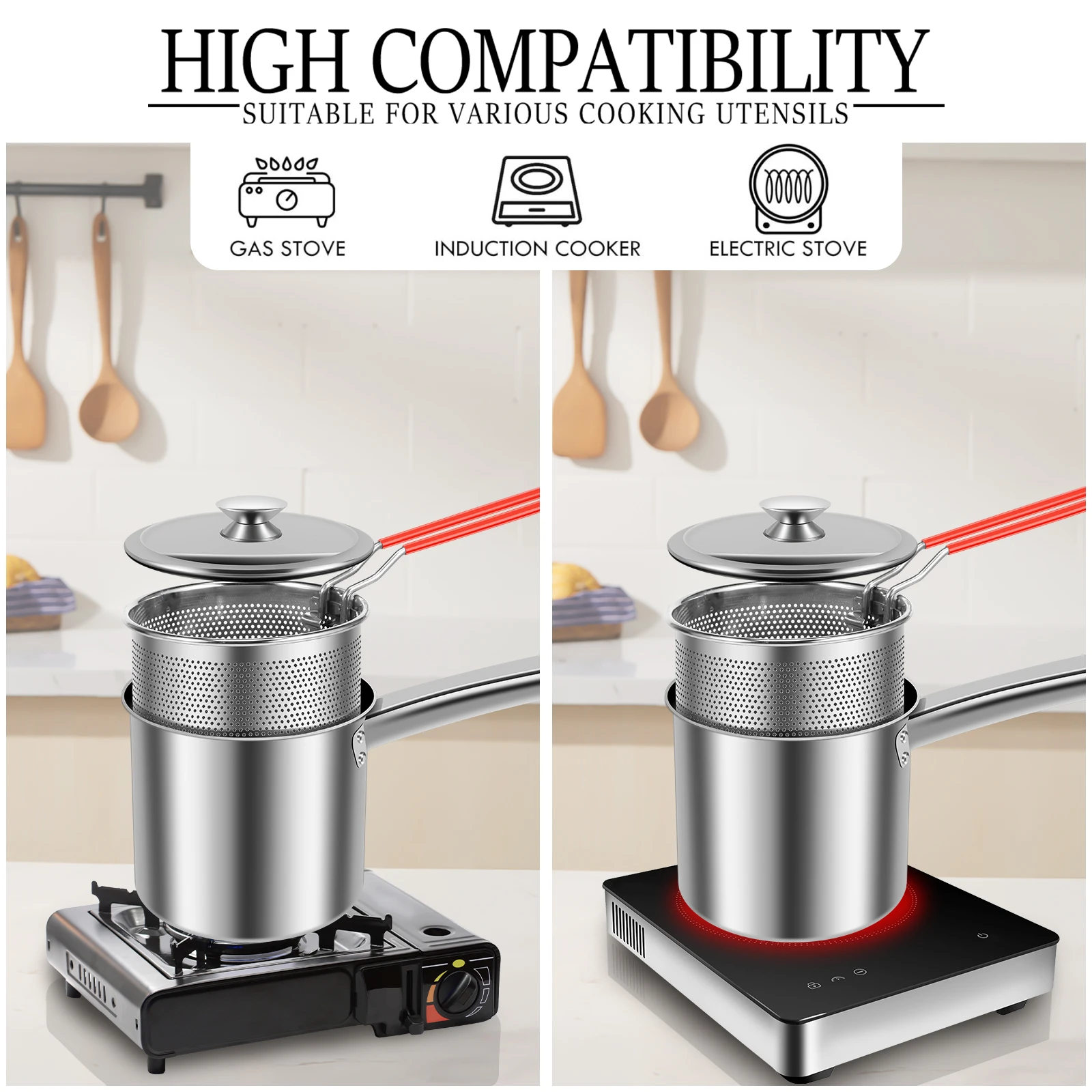 Deep Fryer Pot with Frying Basket Stainless Steel Multifunctional Deep Frying Pots Kitchen Specific Frying Chicken Cooking Tools