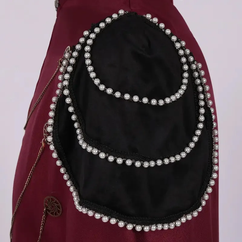 Medieval European Royal Cloak with Shoulder Pads, Men's and Women's Retro Bead Curtain, Gear Chain Hooded Cloak Performance Dres