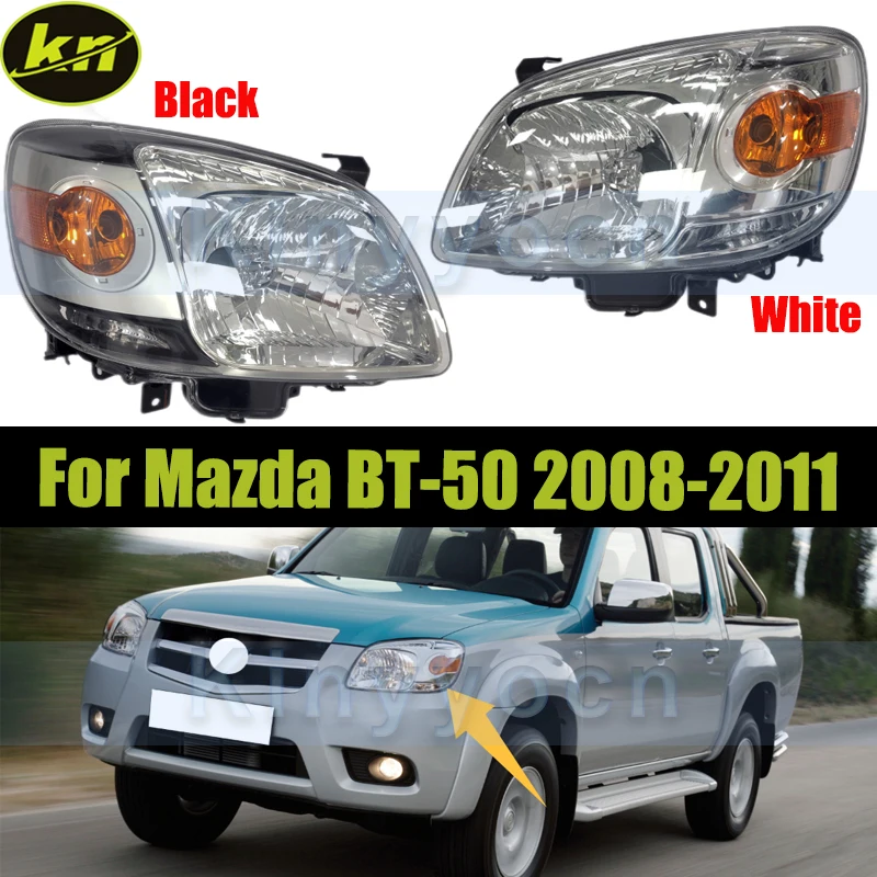 

1Pair Black Or White Car Front Bumper Headlight Headlamp For Mazda BT-50 2008 2009 2010 2011 Head Light Head Lamp