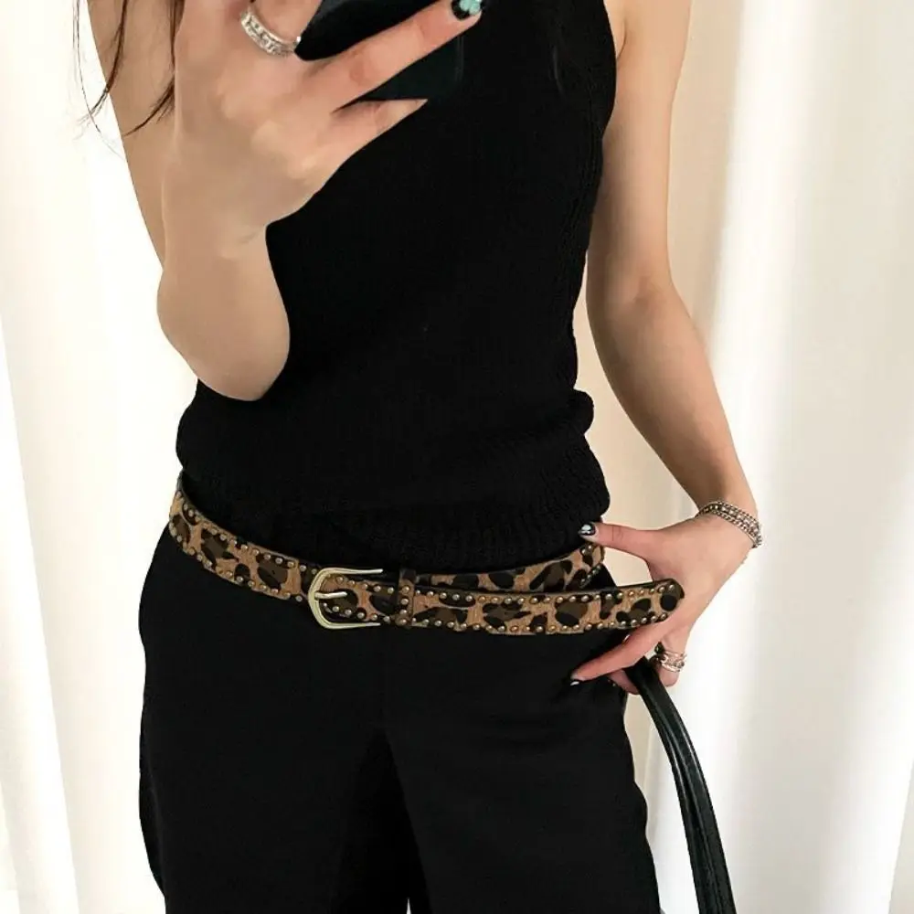 

Vintage Designer Rivet Waist Belt Gothic Punk Style Leopard Print Belt American Y2k Women's Waist Belt Streetwear