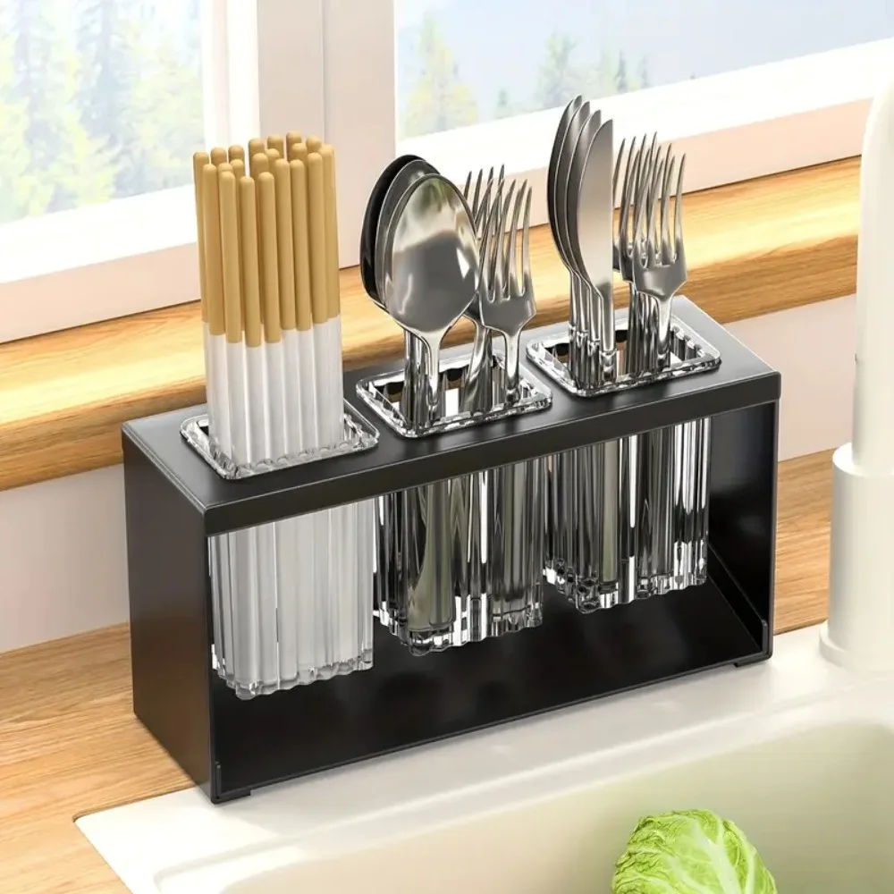 

Chopsticks Tube Built-in Drainage Drain Rack Carbon Steel Stable Chopstick Cage Breathable Tableware Storage Box Bathroom