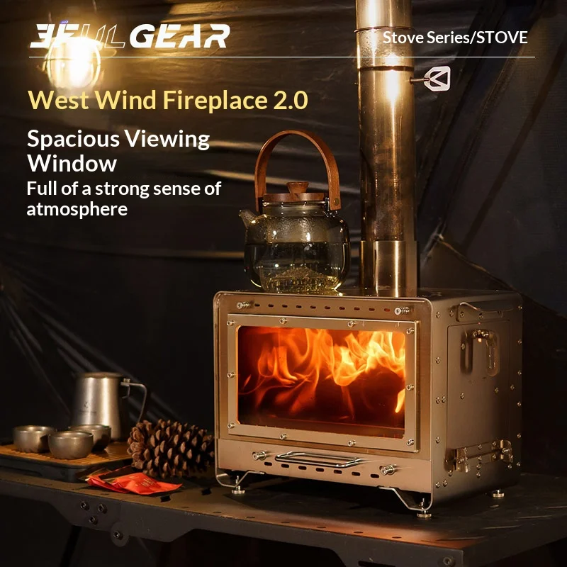 3F UL GEAR Stainless Steel Fireplace Secondary Burning Wood Stove Large Glass Window Camping Tent Stove Firewood Heater