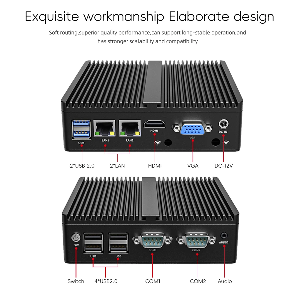 كمبيوتر صغير بدون مروحة صناعي مزدوج Lan من ForIntel Celeron J4125 مع RS485 RS232 COM Windows 11 Pro كمبيوتر صغير لنقاط البيع/HTPC/كشك