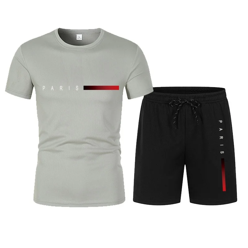 

2026 Summer Hot Selling Men's Sports Set Fashion Printed Casual T-shirt+Shorts Two Piece Running Set Breathable Quick Drying