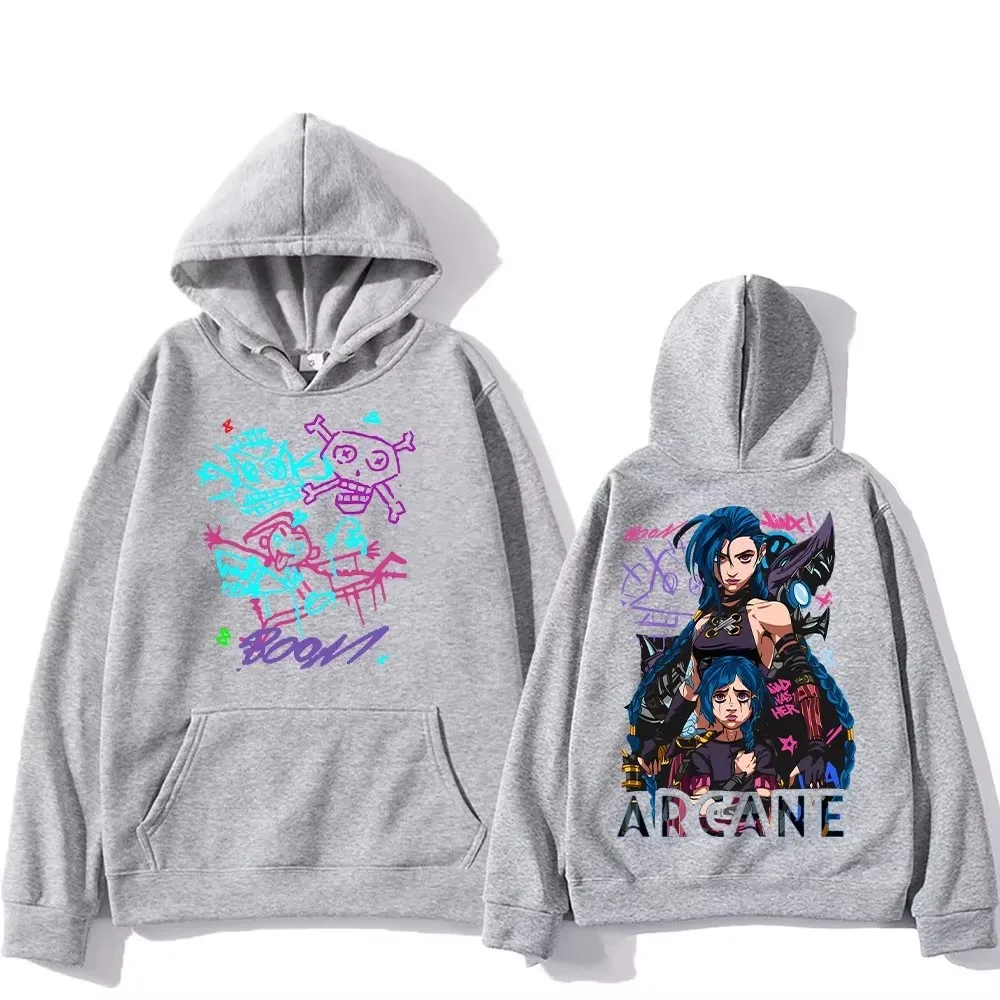 Arcane Jinx Hoodies Women Men Harajuku Clothing Hot Anime Arcane Pullovers Unisex Sweatshirt Fall Y2K Cartoon Streetwear