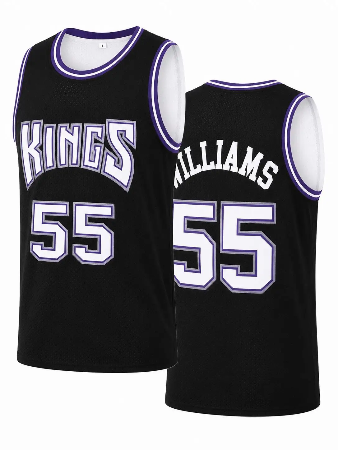 Retro Williams 55 Kings Jersey Black with Purple & White Trim Sports Uniform Casual Vest Men and Kids