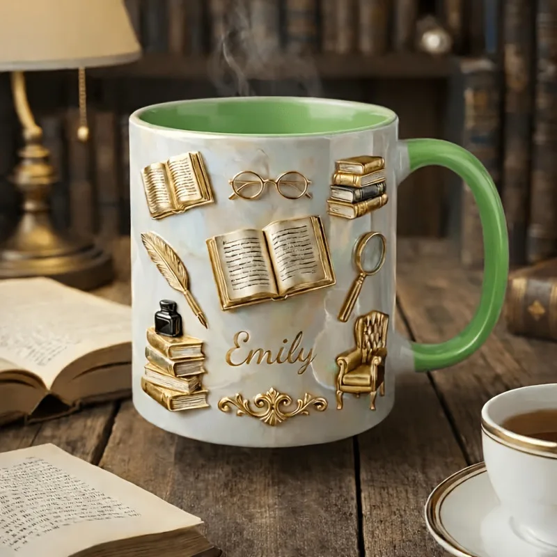 Nieuwe keramische mok, een creatief cadeau met een 2D-afbeelding, geschikt als decoratie voor boeken, koffiemok of waterbeker.