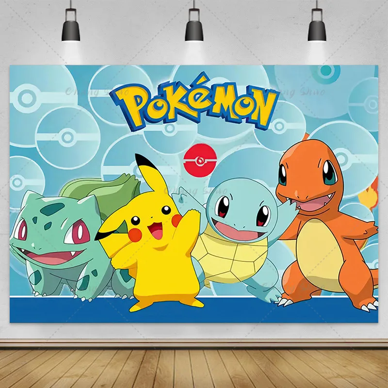 Pokemon Pikachu Backdrop Decoration Animation Photography Backdrop Banner Poster Happy Birthday Party Children Boy Baby Shower