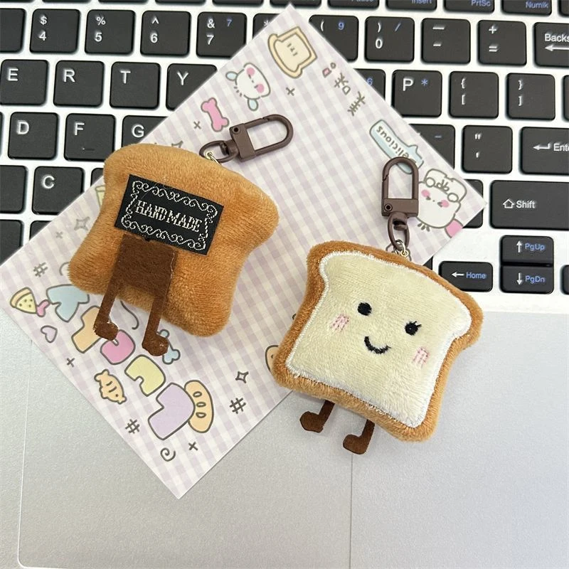 Colgante de pan tostado de dibujos animados, figura pequeña de felpa, decoración de bolsa, expresión creativa Kawaii, bonito regalo